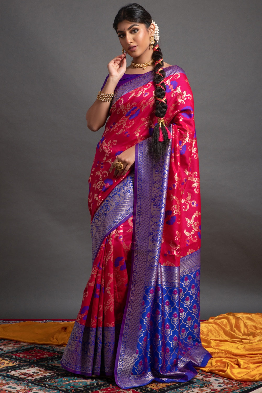 Rani Pink Banarasi Silk Saree With Zari Weaving Work – Bahuji