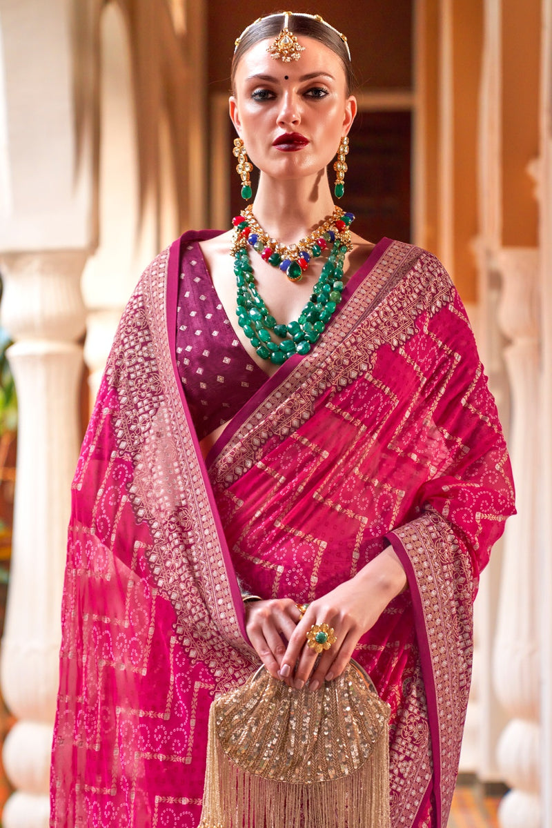 Pink saree with hot sale green jewellery