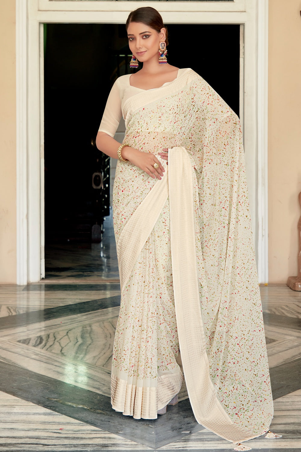 Georgette 2025 white saree