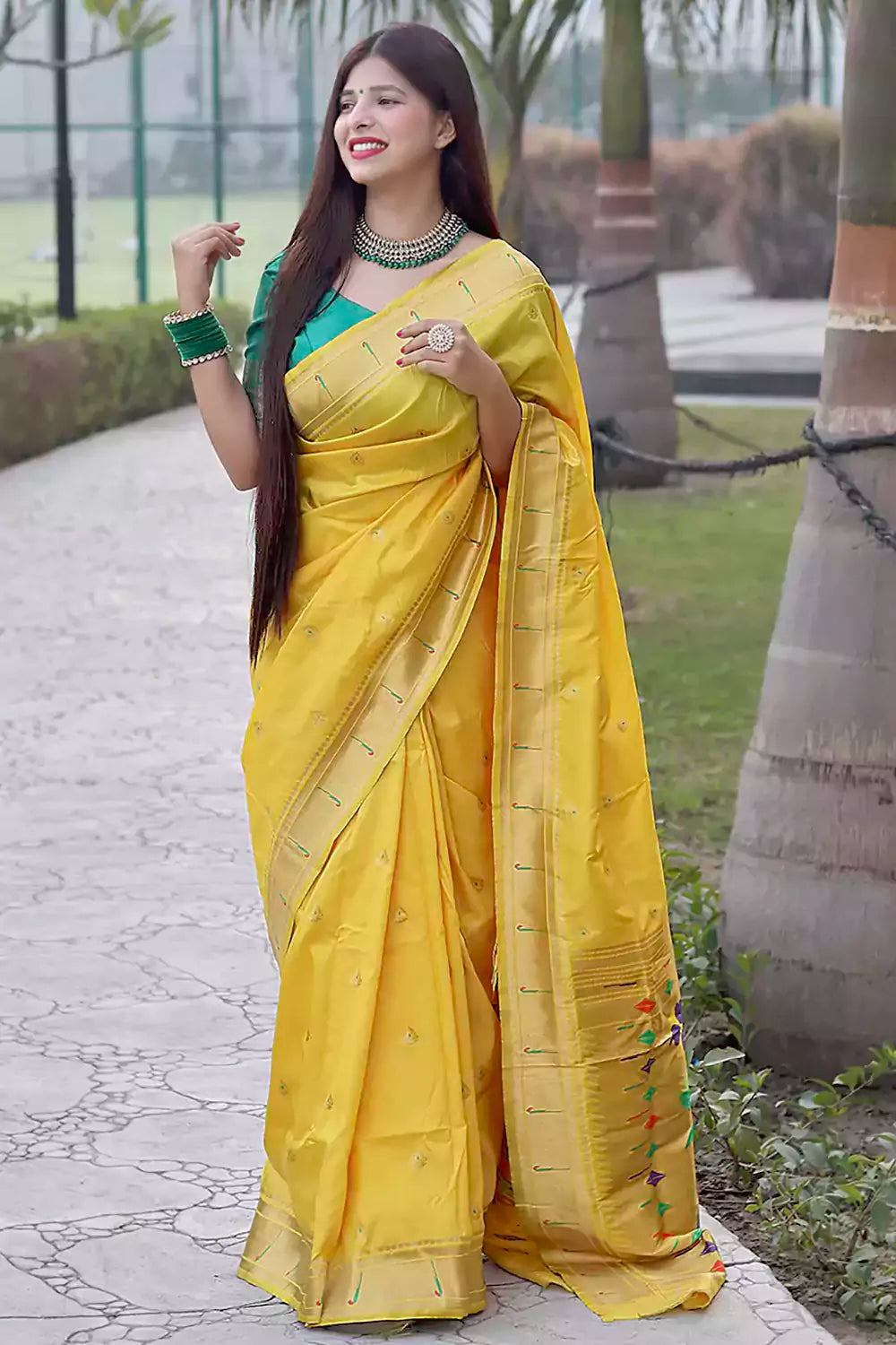 Buy Mustard Yellow Zari Weaving Satin Saree With Blouse Online At Zeel  Clothing
