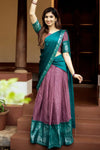 Lilac Designer Cotton Silk Jacquard Half Lehenga Saree