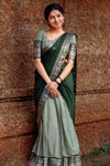 Green & Sage green Premium Cotton Silk Jacquard Half Lehenga Saree