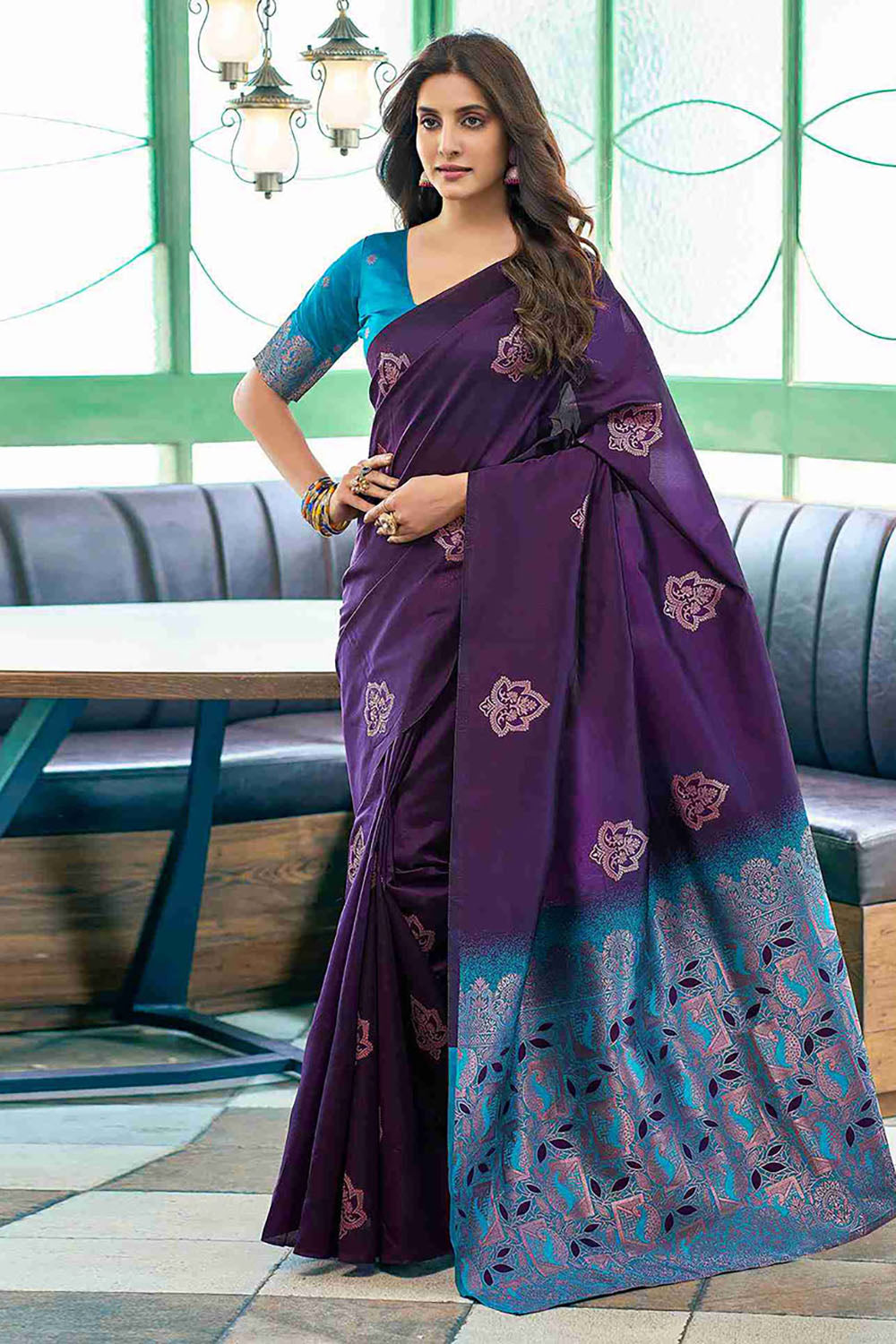 Beautiful Purple Woven Silk Saree