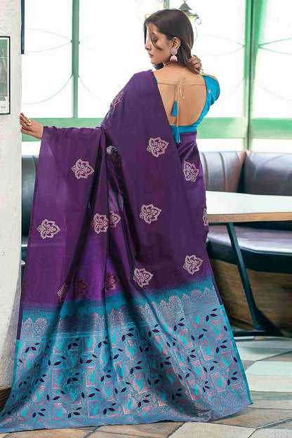 Beautiful Purple Woven Silk Saree