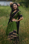 Green Premium Cotton Silk Jacquard Half Lehenga Saree