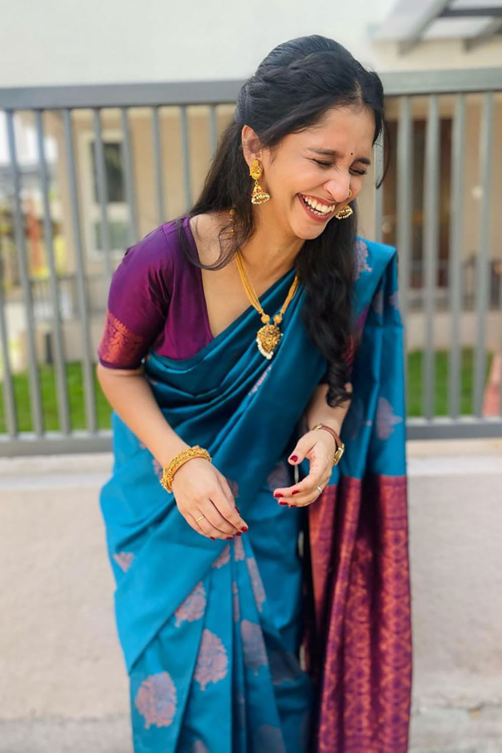 Cerulean Blue Silk Saree With Zari Weaving Work