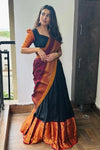 Black Cotton Silk Jacquard Half Lehenga Saree