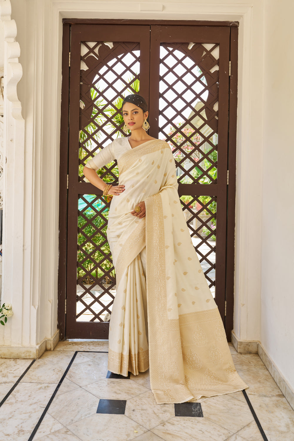 SF-White color Kanjivaram Silk saree