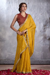 Yellow Bandhani Design Saree With Brown Blouse