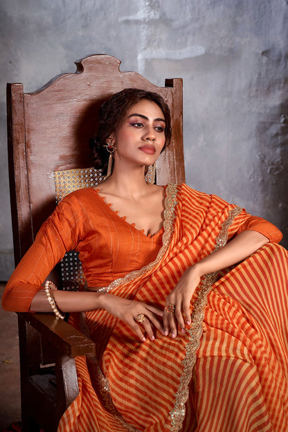 Orange Bandhani Design Saree With Alluring Blouse