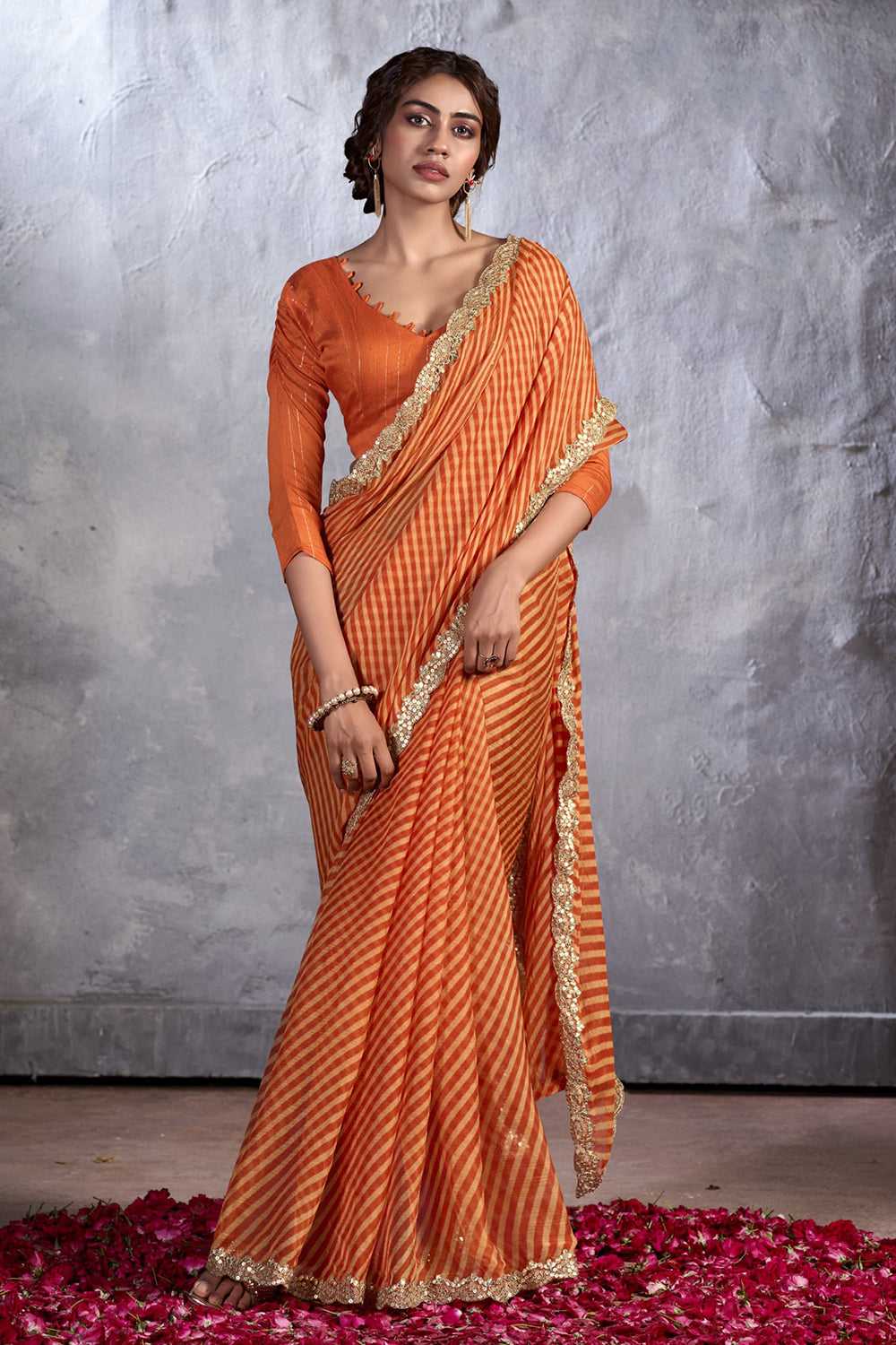 Orange Bandhani Design Saree With Alluring Blouse