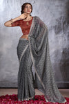 Grey Bandhani Design Saree With Alluring Blouse