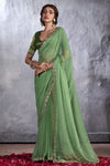 Green Bandhani Design Saree With Alluring Blouse