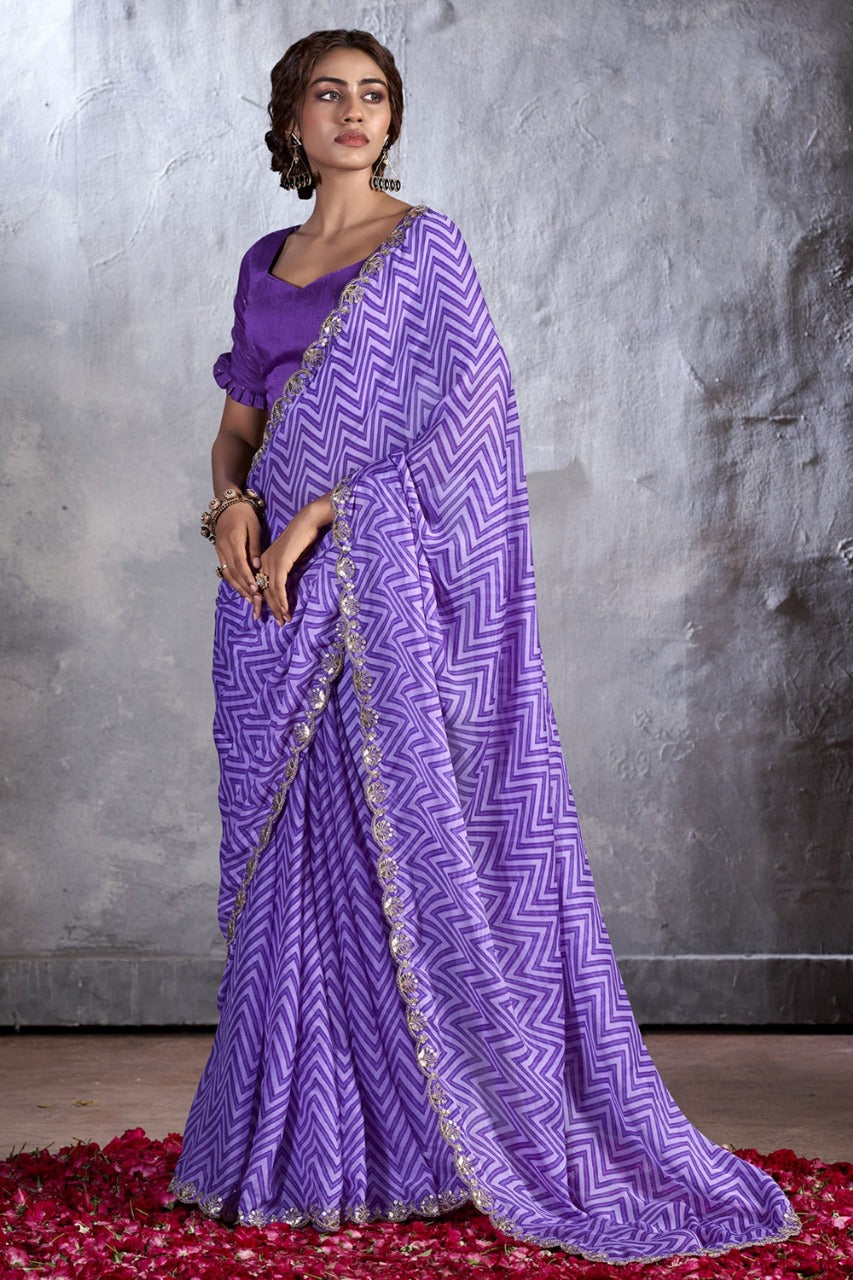 Purple Laheria Designer Saree With Alluring Blouse