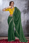 Green Bandhani Designer Saree With Alluring Blouse