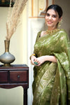 Mahendi Green Banarasi Silk Saree With Zari Weaving Work