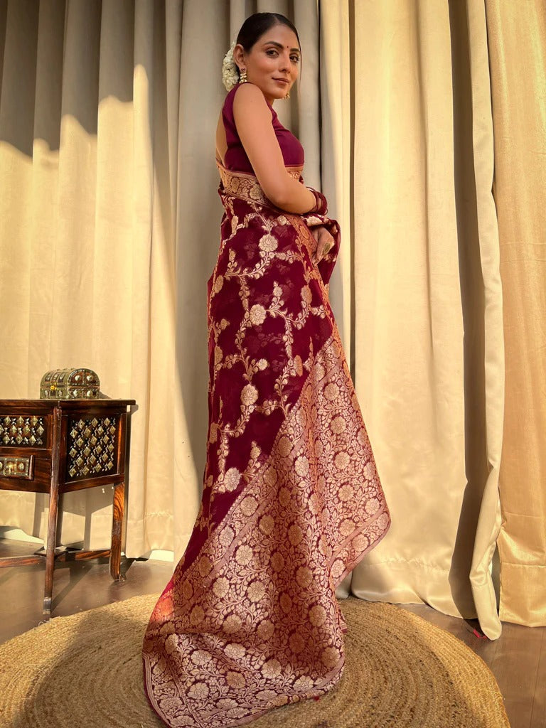 Laita Maroon Banarasi Silk Saree