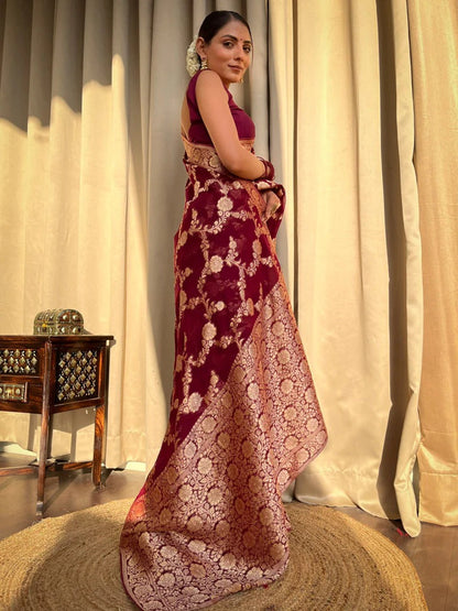 Laita Maroon Banarasi Silk Saree