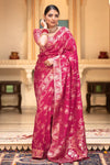 Ruby Pink Banarasi Silk Saree With Zari Weaving Work