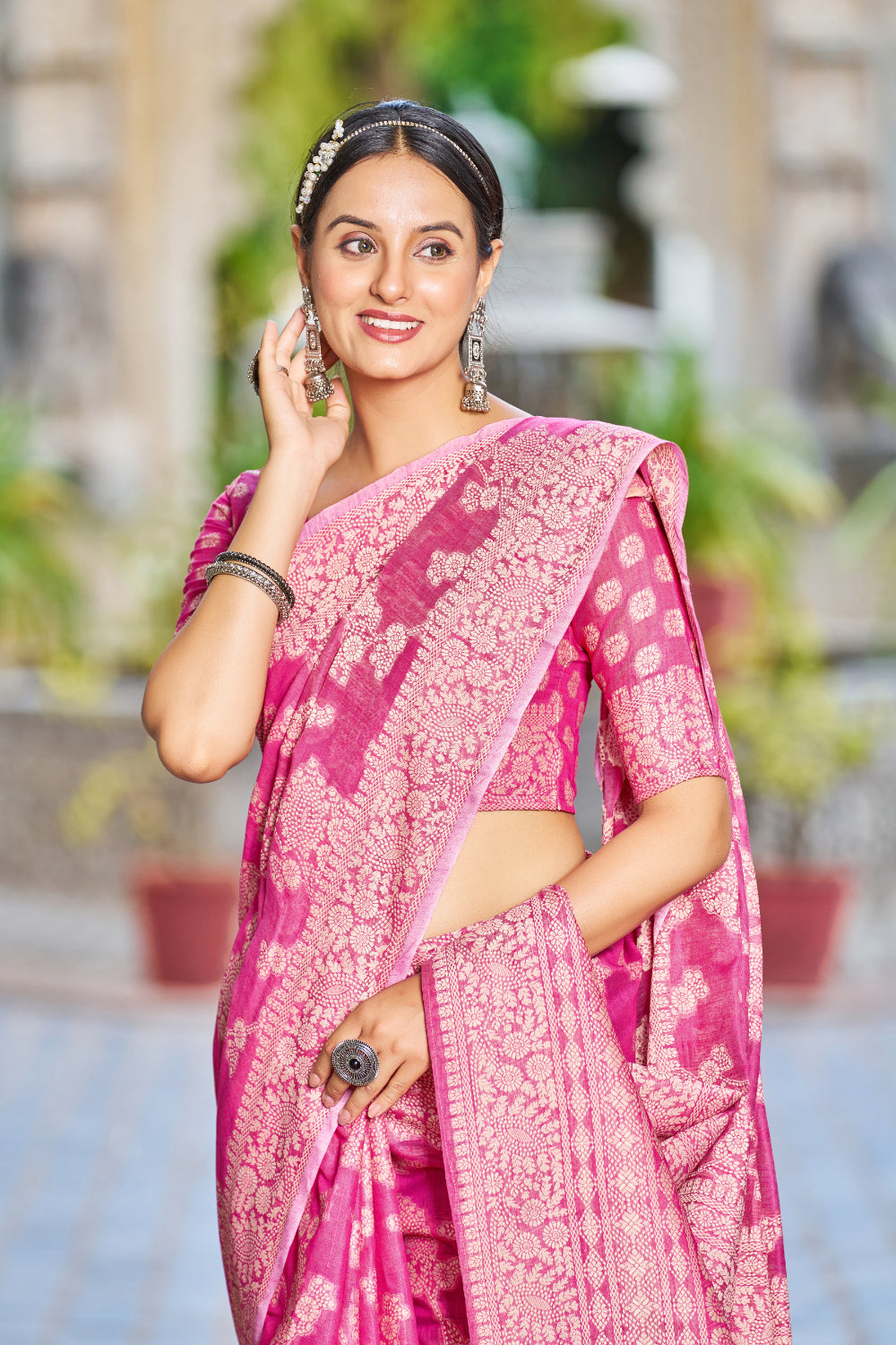 Dusty Pink Lycra Sequins Worked Saree with Designer Blouse -...