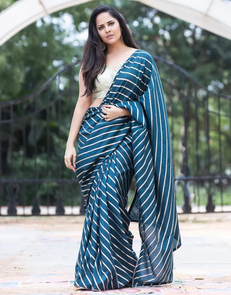 Heavy Dola Silk Blue Saree With Foil Printed Work