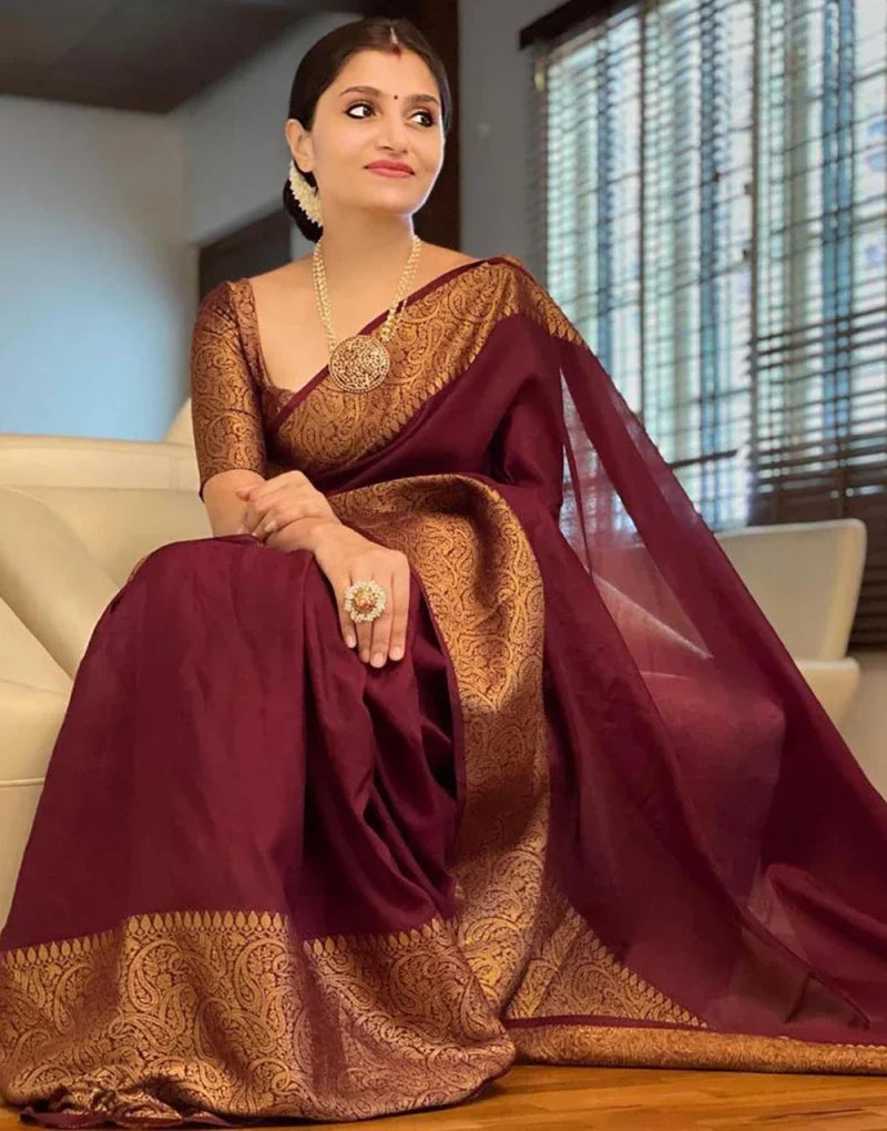 Unique Maroon Soft Silk Saree