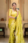 Yellow Banarasi Silk Saree With Zari Weaving Work