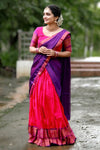 Dark Pink Narayanpeth Cotton Silk Jacquard Half Lehenga Saree