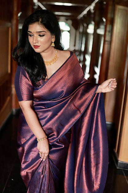 Wine Banarasi Silk Saree With Zari Weaving Work