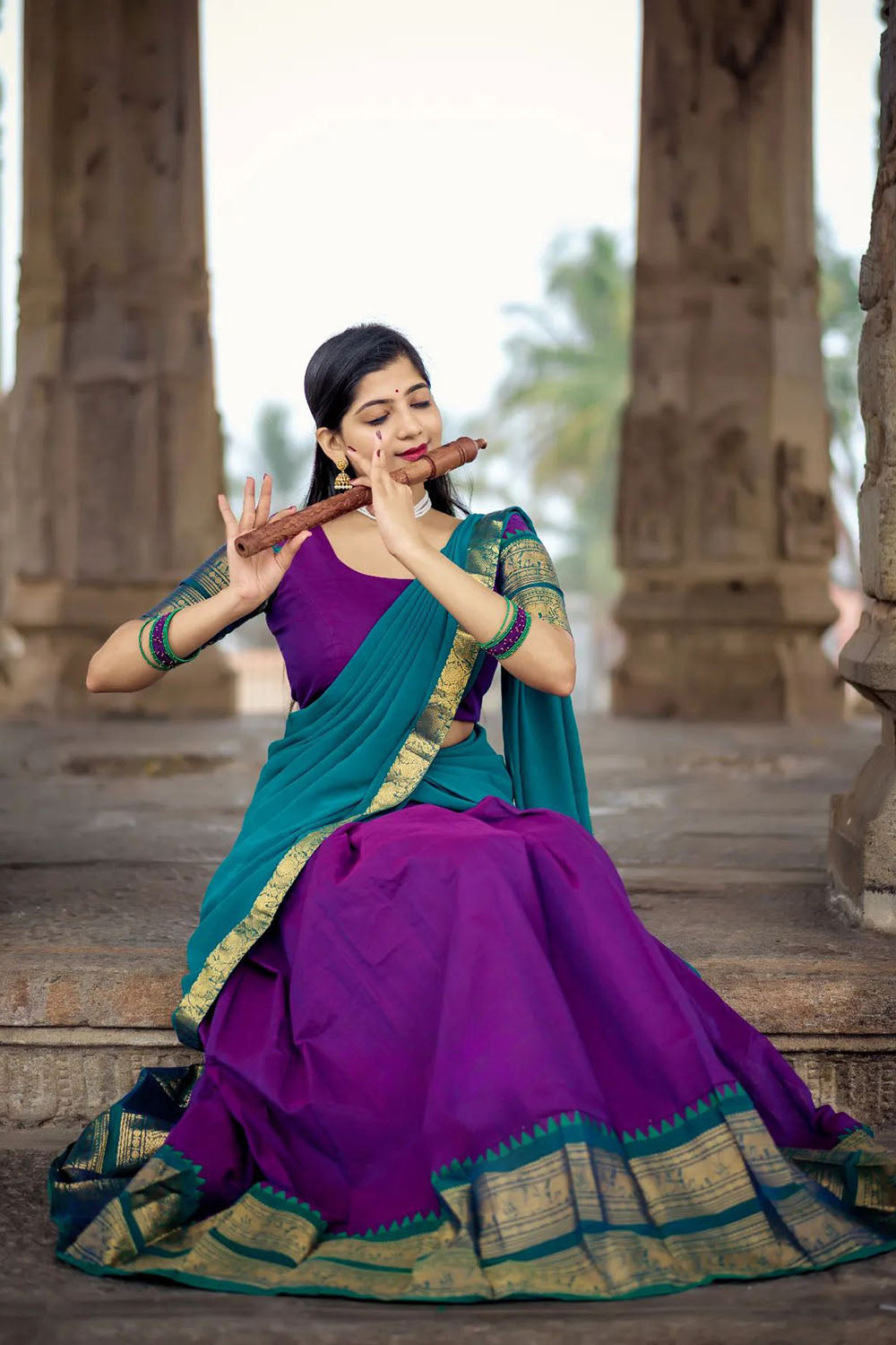 Violet Narayanpeth Cotton Silk Jacquard Half Lehenga Saree