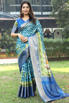 Blue Colour Pure Viscose Dola Silk Saree with Kalamkari Print