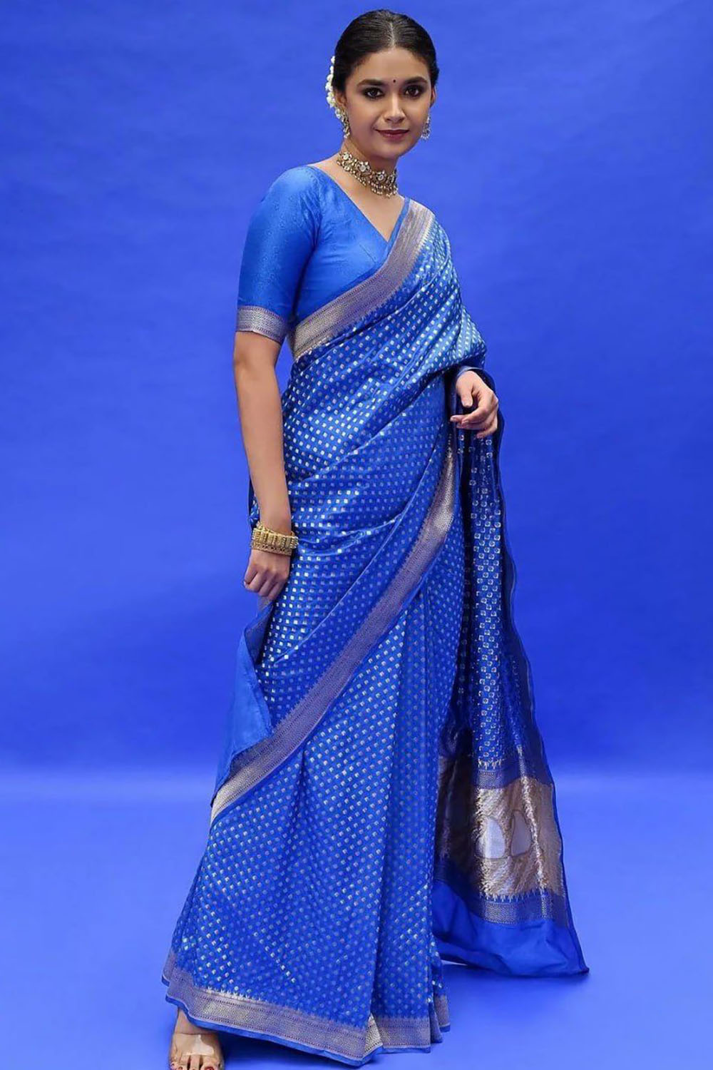 Blue Banarasi Silk Saree With Weaving Work