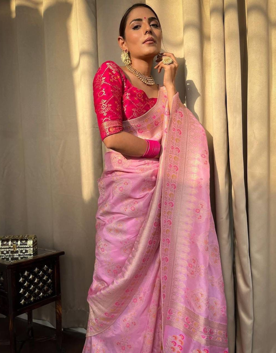 Tisha Pink Banarasi Saree