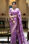 Violet Banarasi Silk Saree With Zari Weaving Work