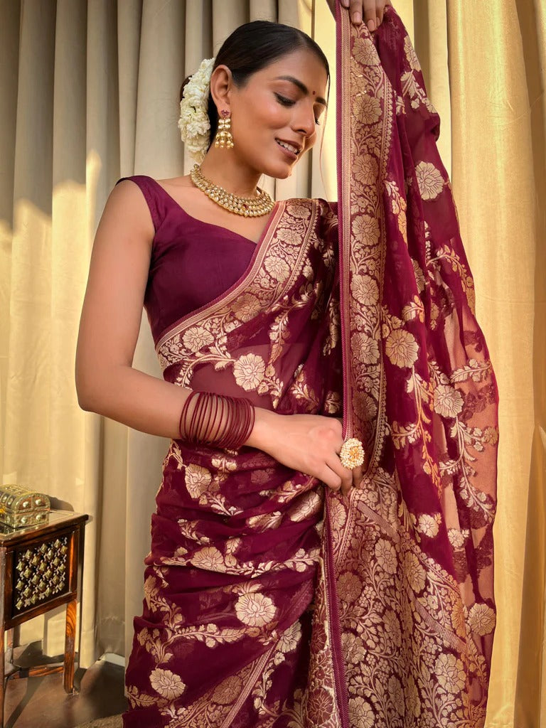 Laita Maroon Banarasi Silk Saree