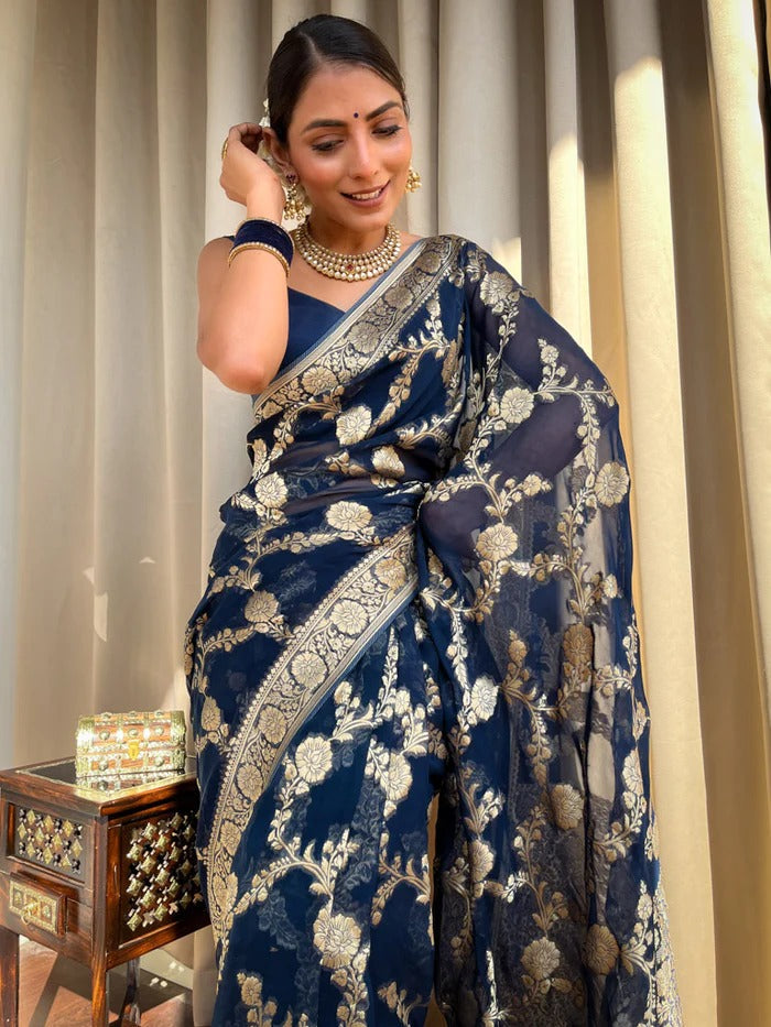 Laita Blue Banarasi Silk Saree