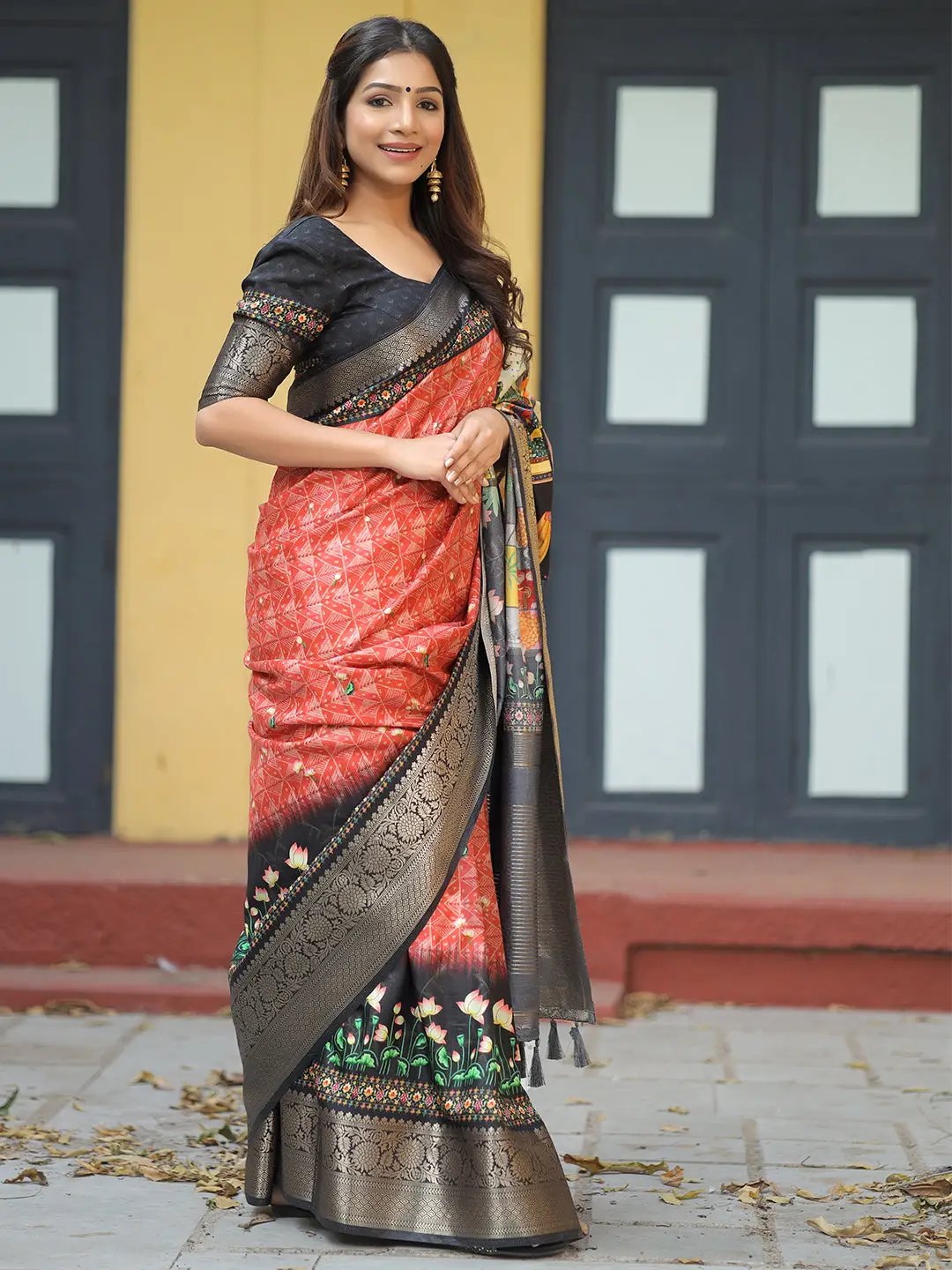 Maroon Colour Pure Viscose Dola Silk Saree with Kalamkari Print