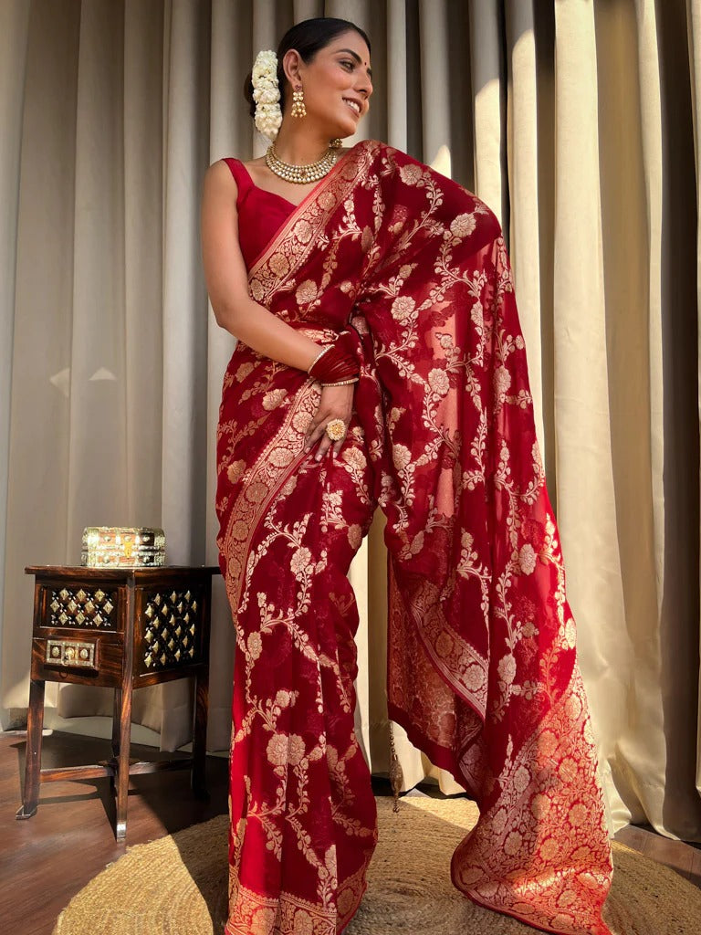 Laita Red Banarasi Silk Saree