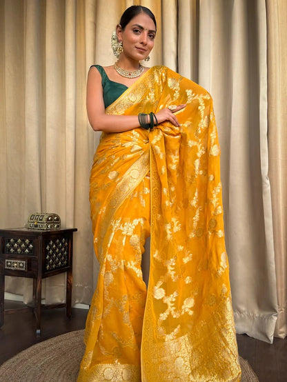 Laita Yellow Banarasi Silk Saree