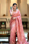 Peach Banarasi Silk Saree With Zari Weaving Work