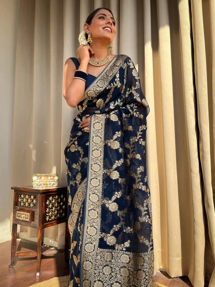 Laita Blue Banarasi Silk Saree