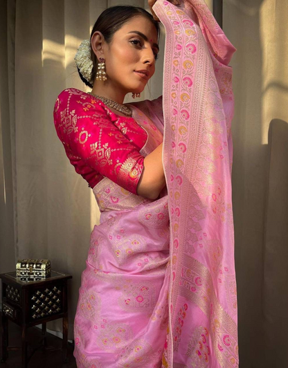 Tisha Pink Banarasi Saree