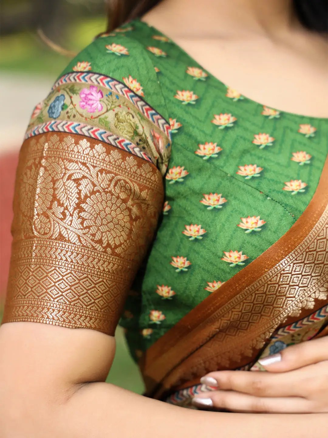 Brown and Green Colour Pure Viscose Dola Silk Saree with Kalamkari Print