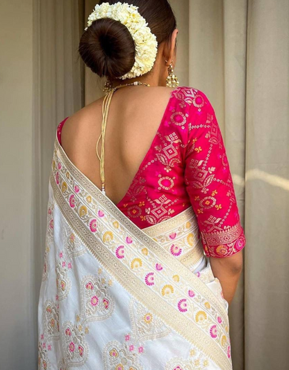 Tisha White Banarasi Saree