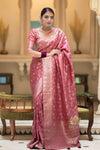 Hira Peach Banarasi Silk Saree With Amazing Blouse Piece