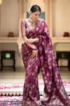 Wine Banarasi Silk Saree With Zari Weaving Work