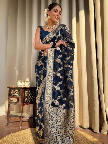 Laita Blue Banarasi Silk Saree