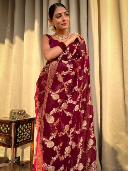 Laita Maroon Banarasi Silk Saree