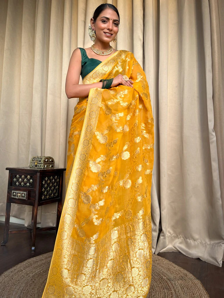 Laita Yellow Banarasi Silk Saree