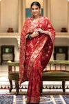 Red Banarasi Silk Saree With Zari Weaving Work